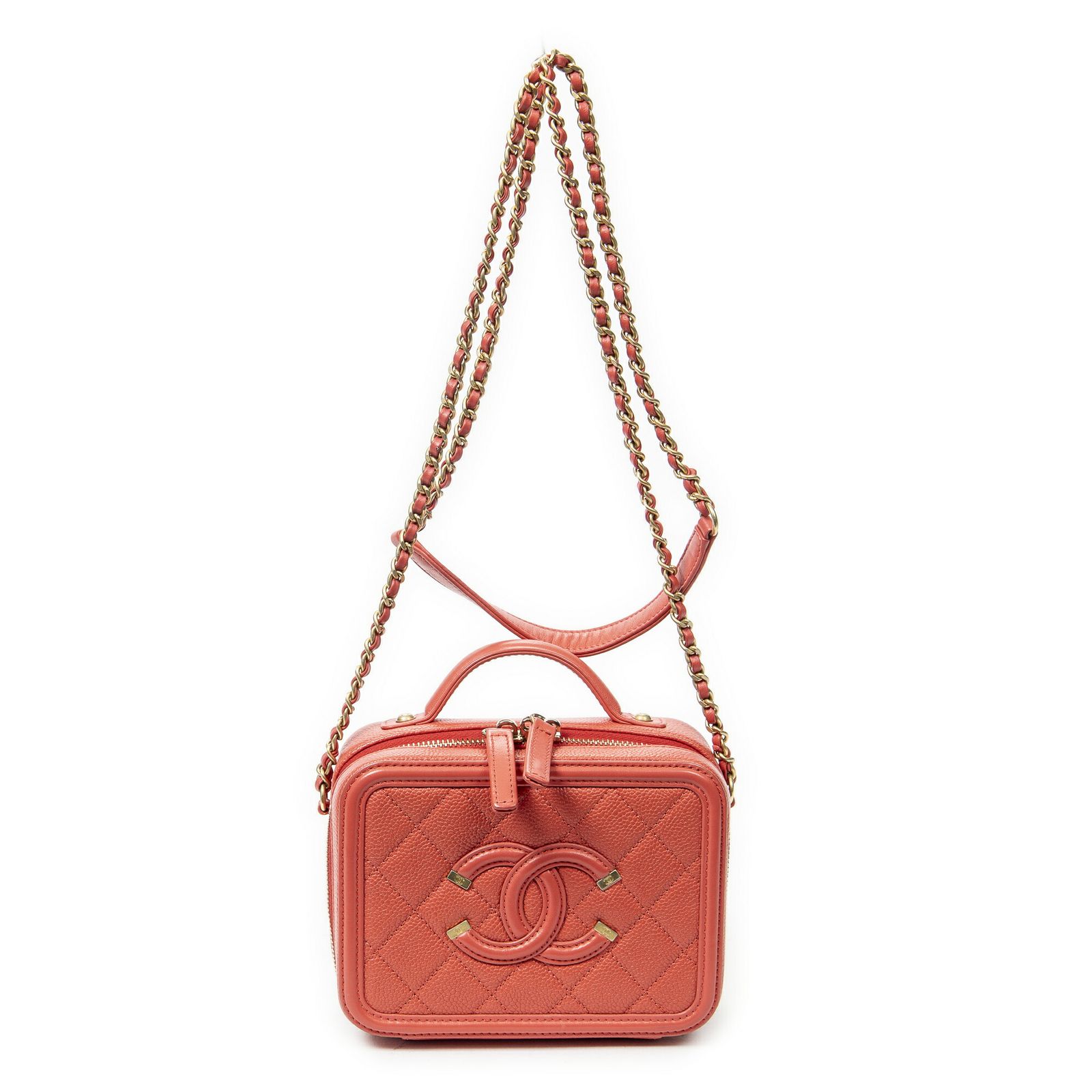 CHANEL 赤 キルティングレザーケース 箱付き CHANEL 赤 キルティング ショルダーバッグ