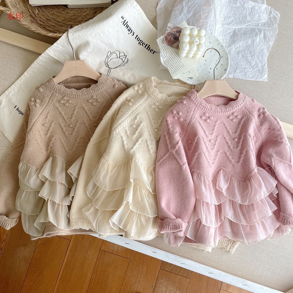 ニット トップス 女の子 子供服 長袖 異素材 切り替え レイヤード風 ブルオーバー セーター女の子 女児 セーター キッズ ベビー 無地 長袖 かわいい ニット セーター ガールズ 子ども おしゃ