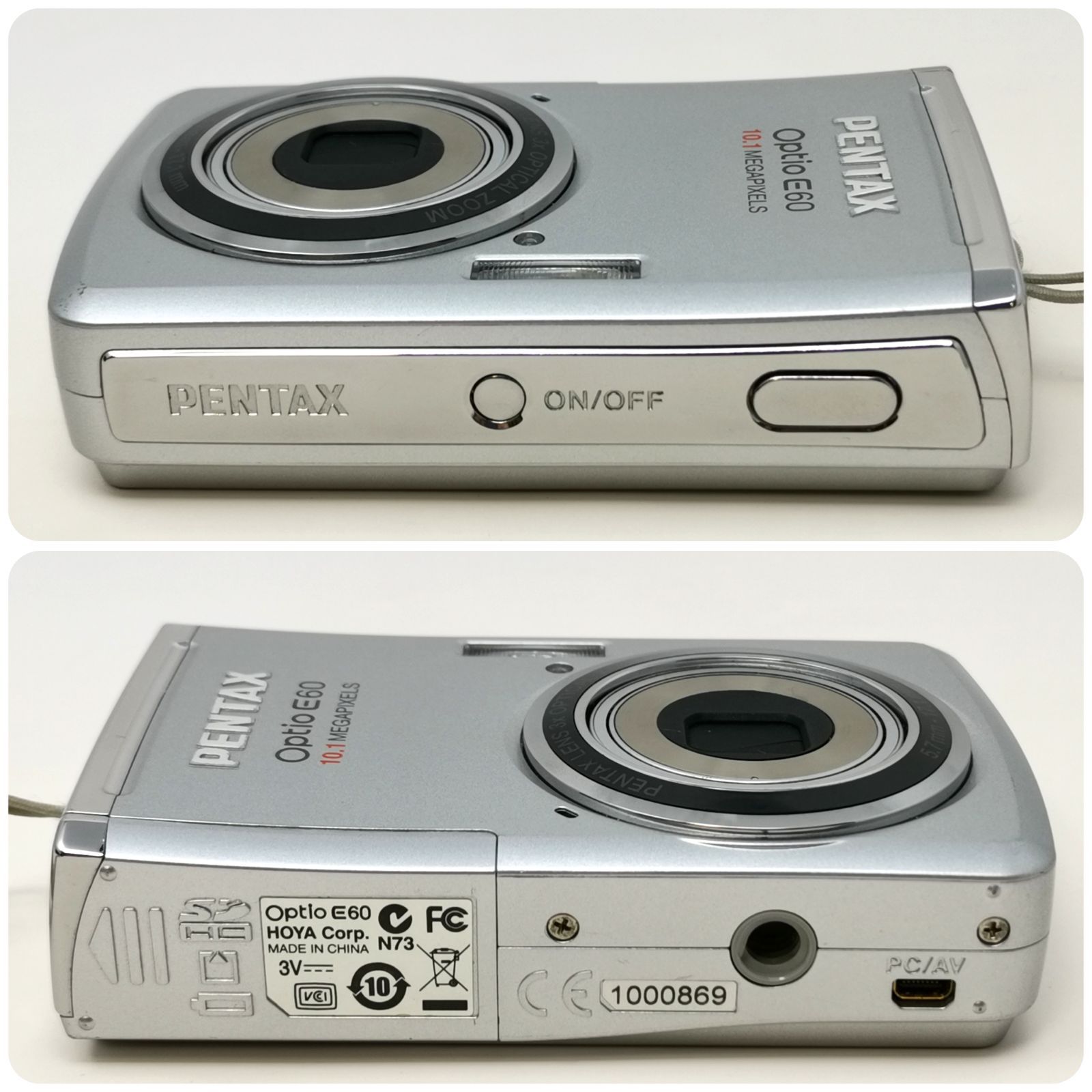 PENTAX Optio E60 コンパクトデジタルカメラ デジカメ(I59) PENTAX optio E60 シルバー 電池式 デジタルカメラ ジャンク