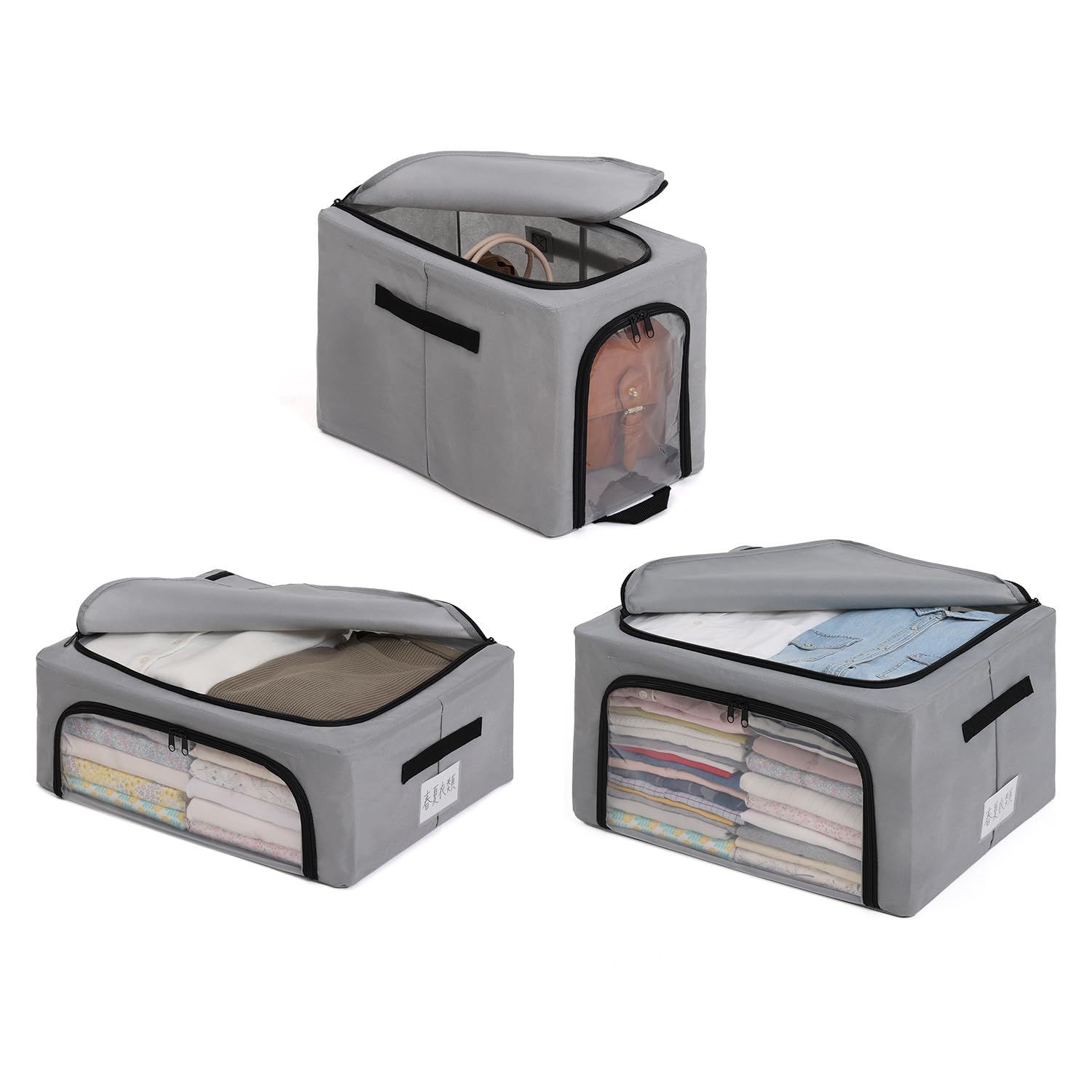 数量 透明窓 持ち手 通気性の良い不織布がホコリなどの汚れをガード 衣類収納 上からも前からも出し入れできる 洋服 ワイヤー入りで積み重ねて収納できる ボックス 各 衣装ケース 組 大 中 小 クローゼット 収納ケース 押し入れ ワイヤー入り