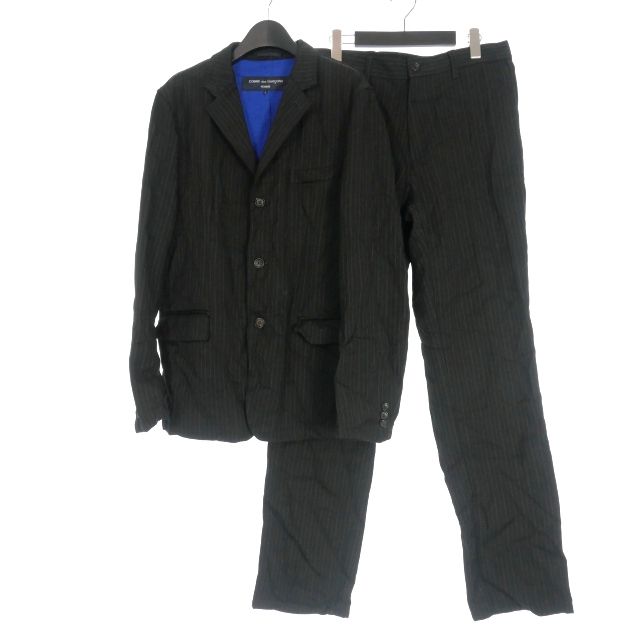 コムデギャルソンオム COMME des GARCONS HOMME 00‘ ウール縮絨 ストライプ セットアップ スーツ 上下 L ブラック ストライプ 黒