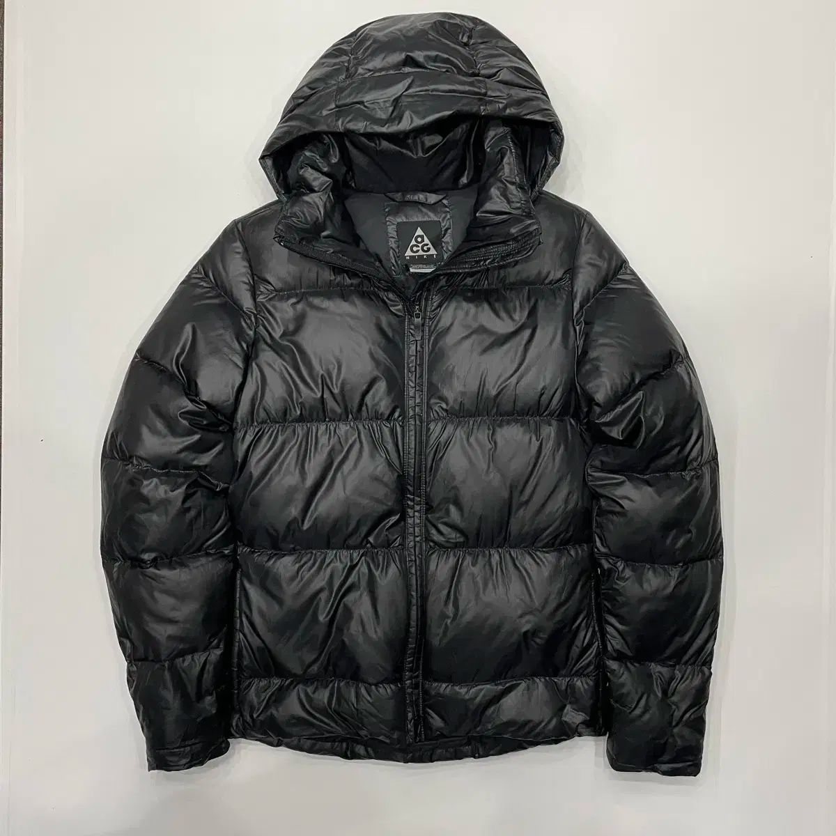 S Nike(ナイキ） ACG オールブラック 双方向ジップアップ グースダウン ダウンジャケット