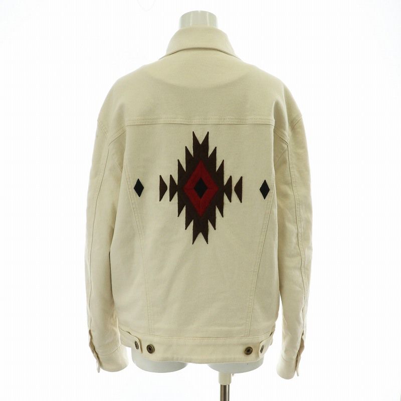 ヤコブコーエン JACOB COHEN デニムジャケット Gジャン ボアジャケット 裏ボア ストレッチ 刺繍 ネイティブ柄 38 S オフホワイト アイボリー /MW ■GY19