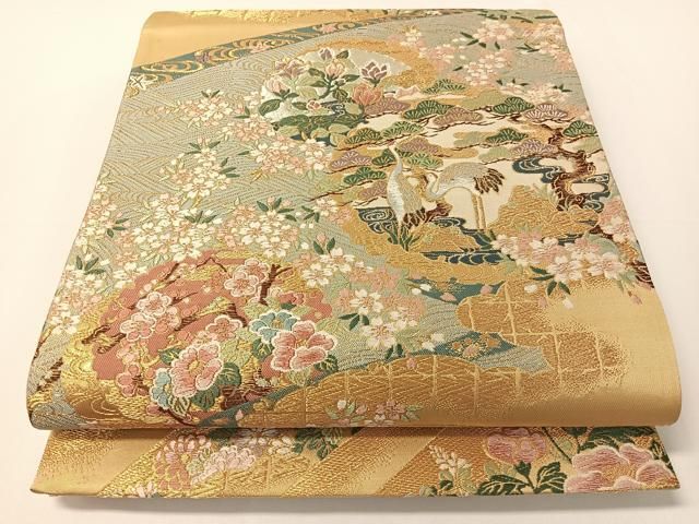 Ｈ0206★ 着物淡雪 ★ 正絹 6通袋帯 川島織物　気品のある檜扇文様 楽天市場】平和屋着物◎六通柄袋帯 唐織 花蝶丸文 黒地 金糸