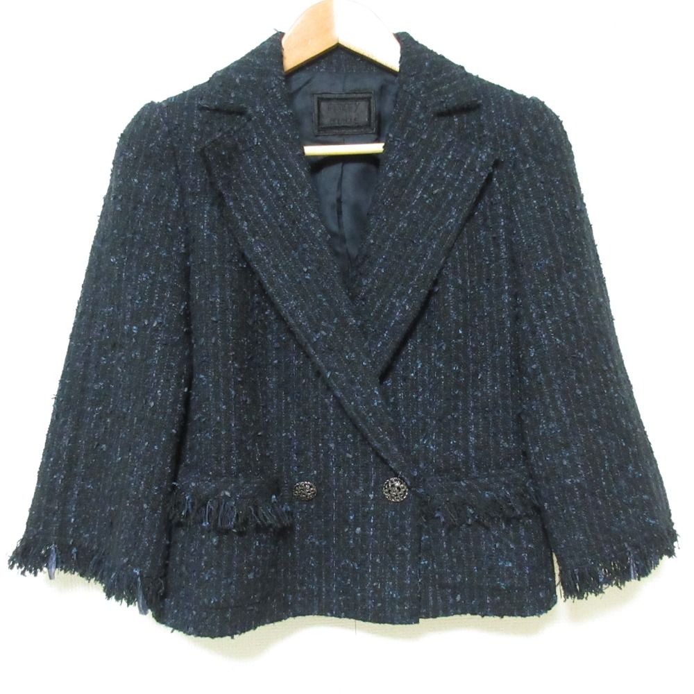 FOXEY - 美品 FOXEY BOUTIQUE フォクシーブティック Snowflake ビジューボタン ツイード ジャケット 39750 サイズ38 ネイビー レディース 古着 中古 USED 美品 FOXEY BOUTIQUE フォクシーブティック Snowflake ビジュー