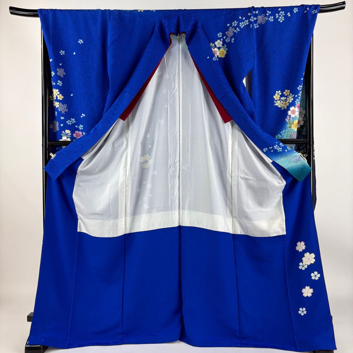 振袖 身丈173cm 裄丈70cm L 袷 桜 金通し 金糸 青 正絹 美品