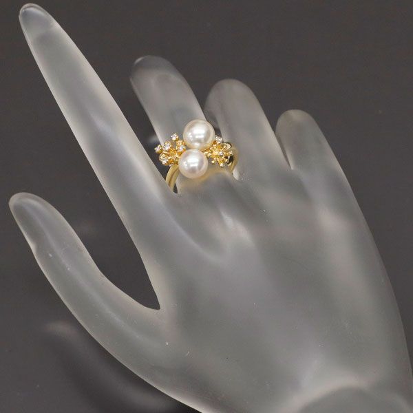 田崎真珠 K18YG アコヤ 真珠 ダイヤモンド リング 径約6.8-7.4mm D0  