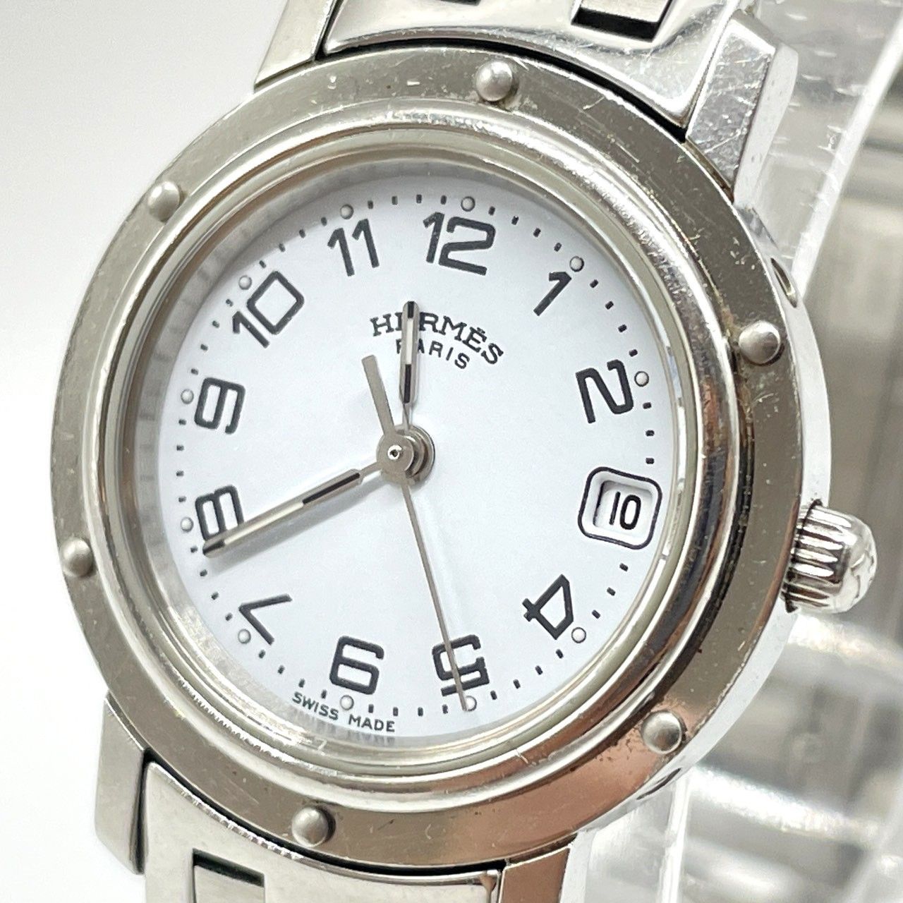 HERMES エルメス クリッパー CL4.210 デイト ブラック文字盤 クォーツ レディース 腕時計 不動 ジャンク 006371