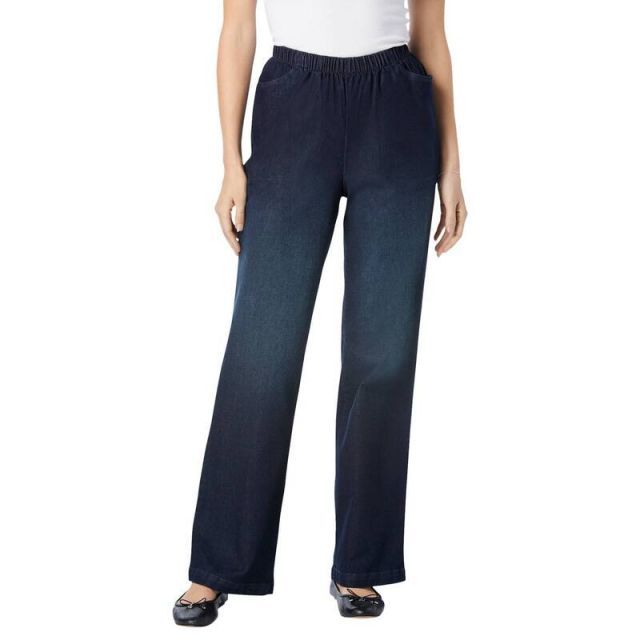 【送料無料】 ウーマン ウィズイン レディース デニムパンツ ボトムス Woman Within Women's Plus Size Wide Leg Fineline Jean Indigo Sanded