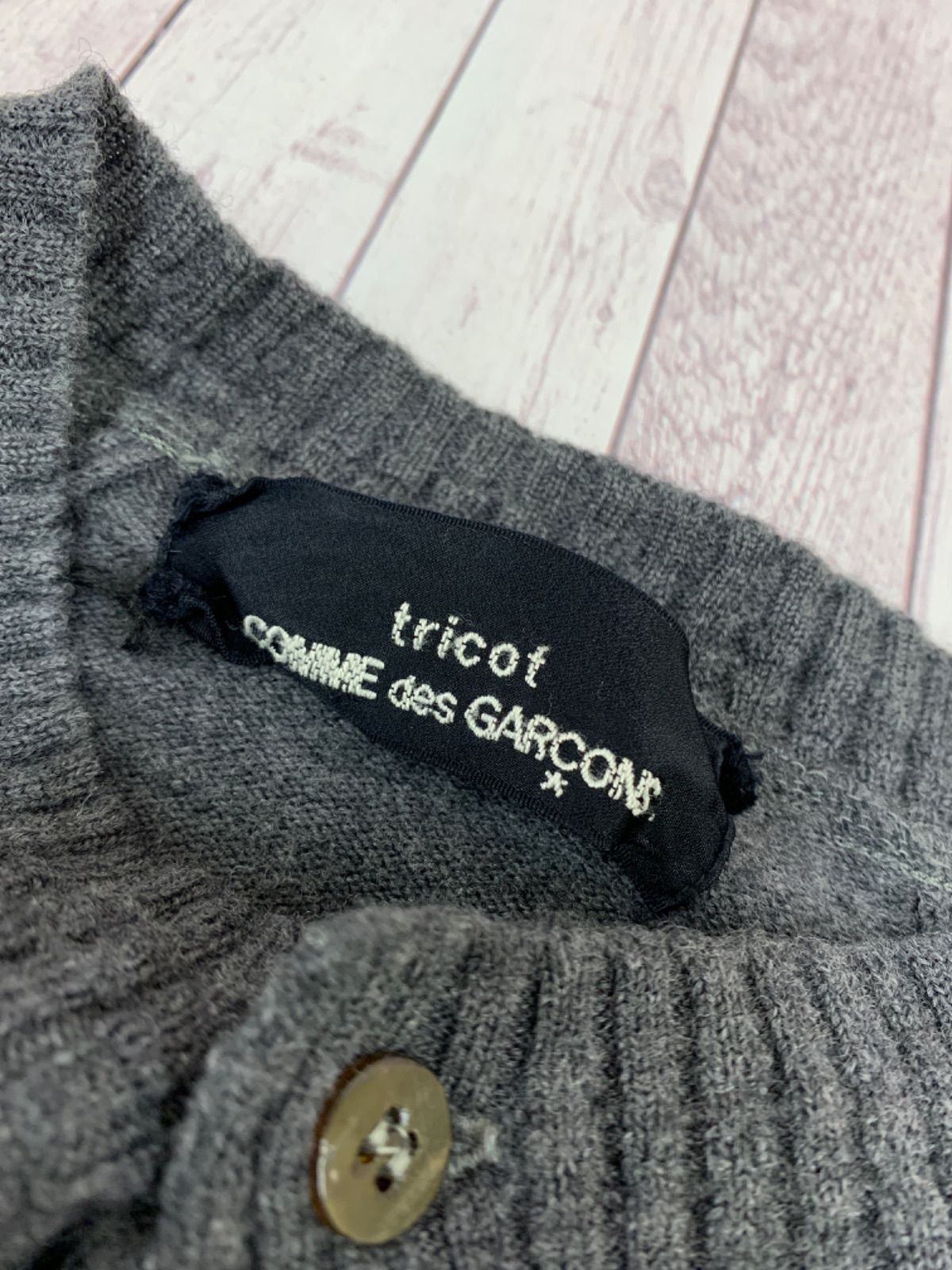 ☆tricot COMME des GARCONS トリコ コムデギャルソン ニットカーディガン ウール 長袖 TN-050200 日本製 グレー レディース MK869