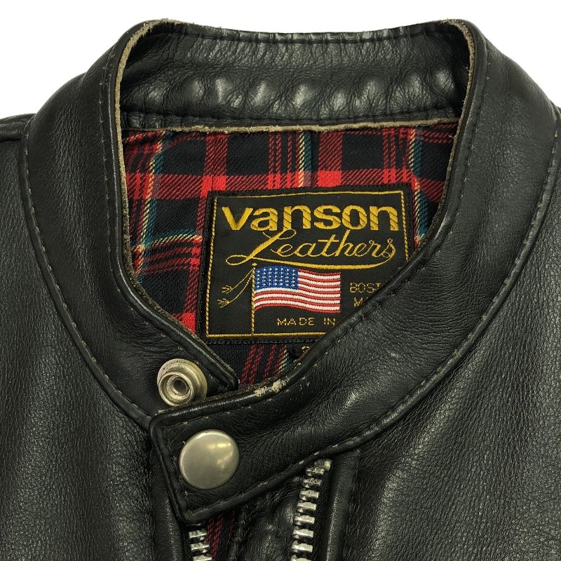 VANSON シングルライダースジャケット　ブラック　34 中古】VANSON シングルライダース サイズ34 黒 バンソン[91] - メルカリ