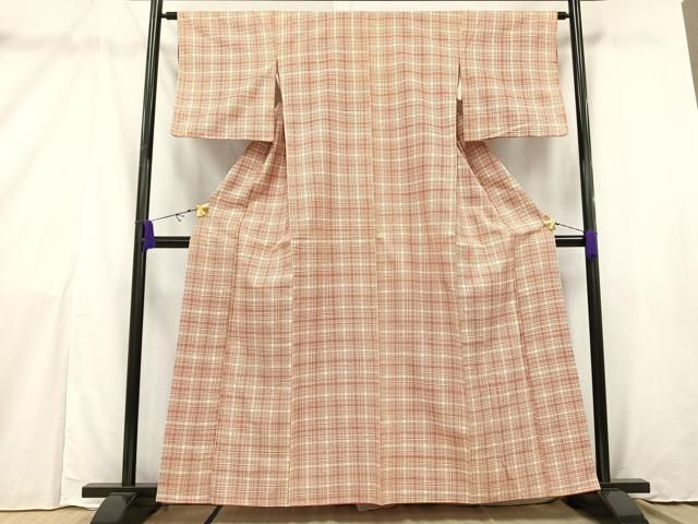 平和屋着物▽上質な紬 単衣 格子柄 正絹 逸品 CAAU3877xi-siecle シエクル