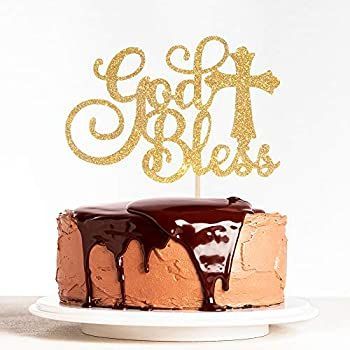 God Bless ケーキトッパー ゴールドグリッター 初聖体拝領 ベビーシャワーパーティーデコレーション Bless This Child