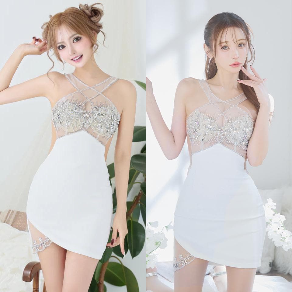 AngelR エンジェルアール シースルーメッシュ ビジュー タイトミニドレス