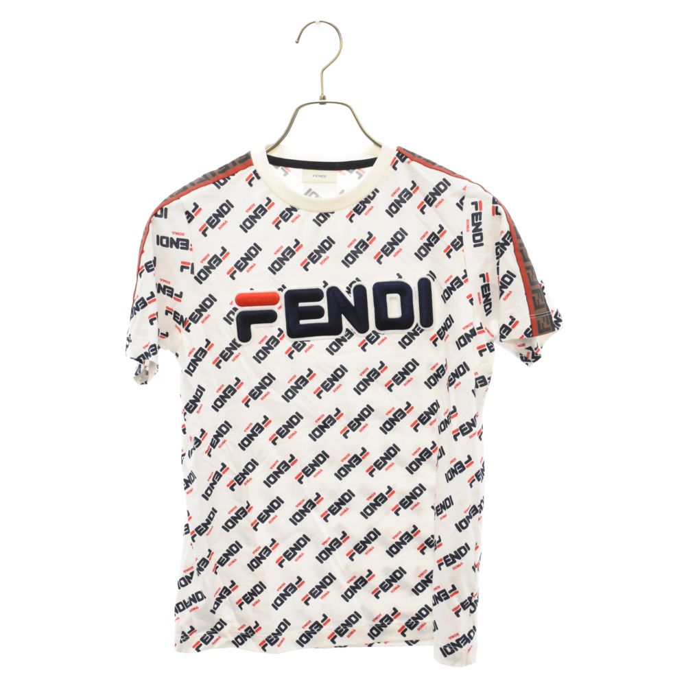 FENDI (フェンディ) ×FILA ロゴ総柄 クルーネック半袖Tシャツ ブ ホワイト AKUXV001 キッズ