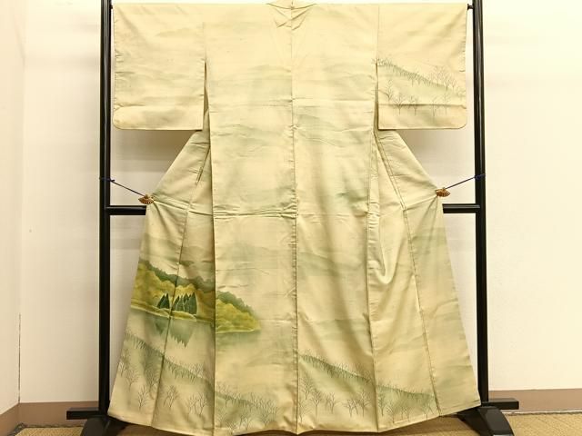 平和屋着物○訪問着 紬地 横段霞文 暈し染め 正絹