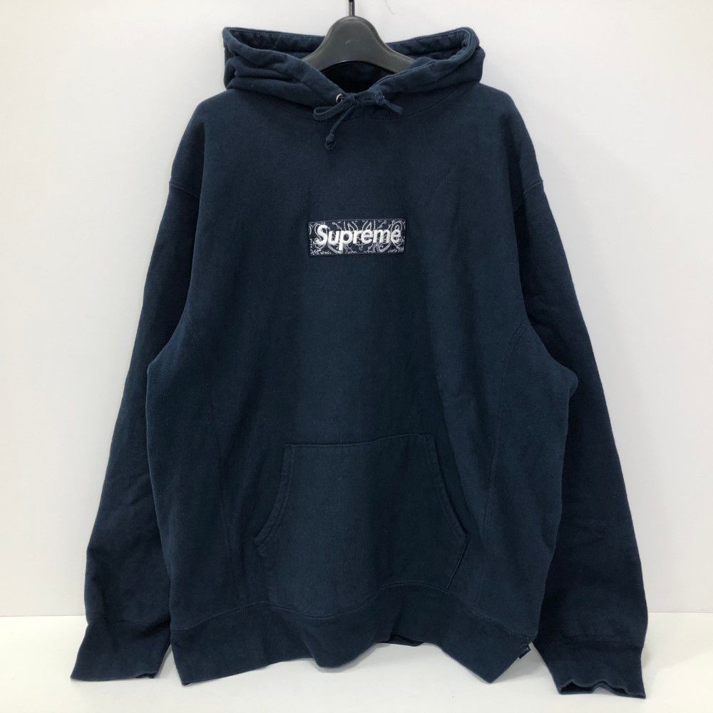 07w6005 シュプリーム Supreme 19AW/Bandana Box Logo Hooded Sweatshirt メンズ パーカー  プルパーカー XLサイズ ネイビー 紺【USED】