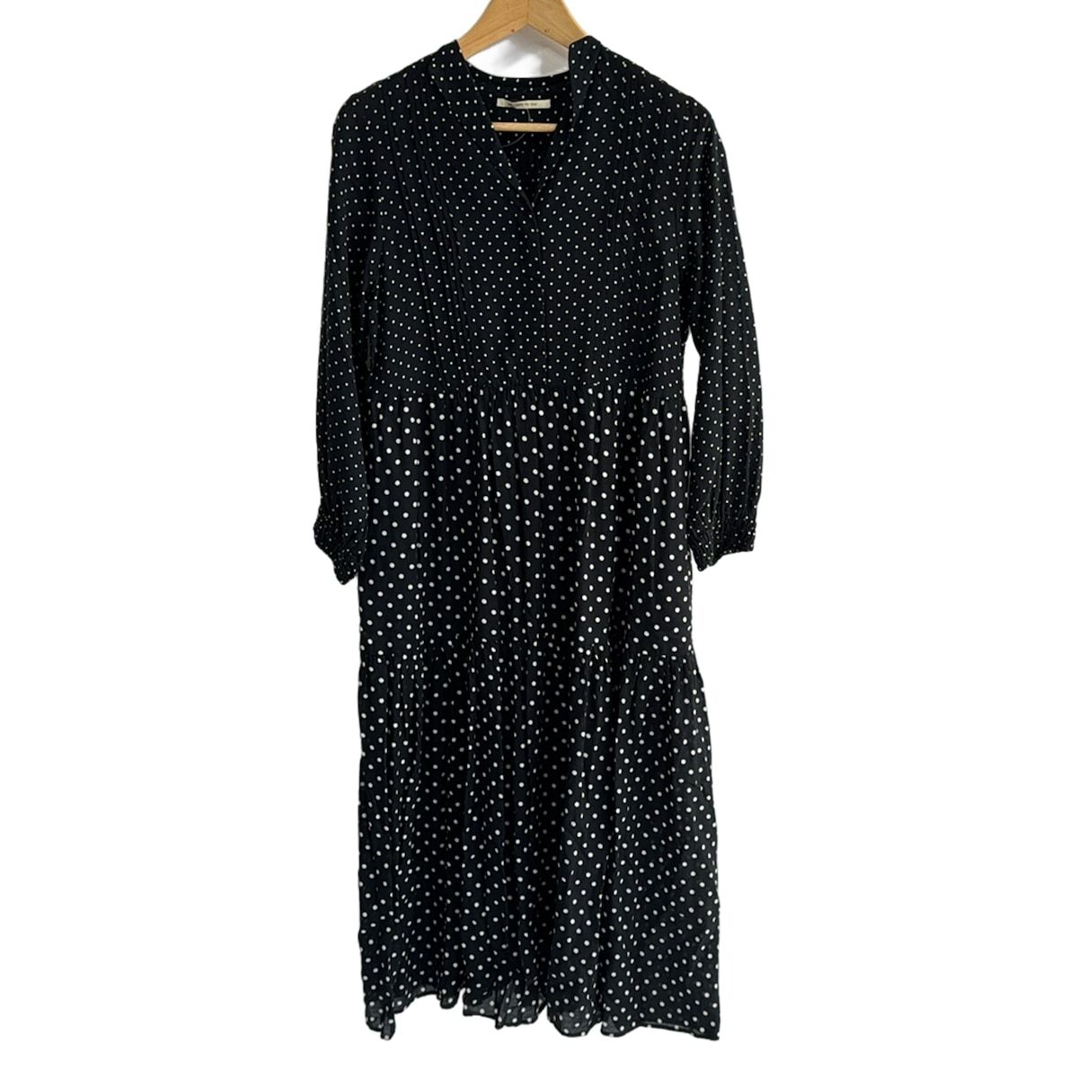 NE QUITTEZ PAS ヌキテパ ワンピース サイズ38 M レディース - 黒×アイボリー Vネック 長袖 ロング ドット柄