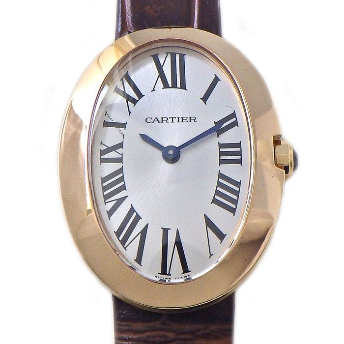 カルティエ Cartier 腕時計 ベニュワール SM W8000007 オーバル サンレイ シルバー文字盤 ローマ数字インデックス ブラウン アリゲーターレザーベルト K18PG クオーツアナログ 【中古】 カルティエ Cartier 腕時計 ベニュワール SM W8000007 オーバル