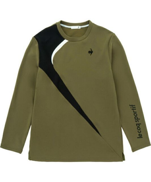 le coq sportif ルコック ライトスウェットシャツ カーキ O QTMWJB03 KH | 衣類 服 ウエア トップス シャツ 長袖 ロングスリーブ ストレッチ性 保温 吸汗 スウェット 配色 テニス ソフトテニス スポー