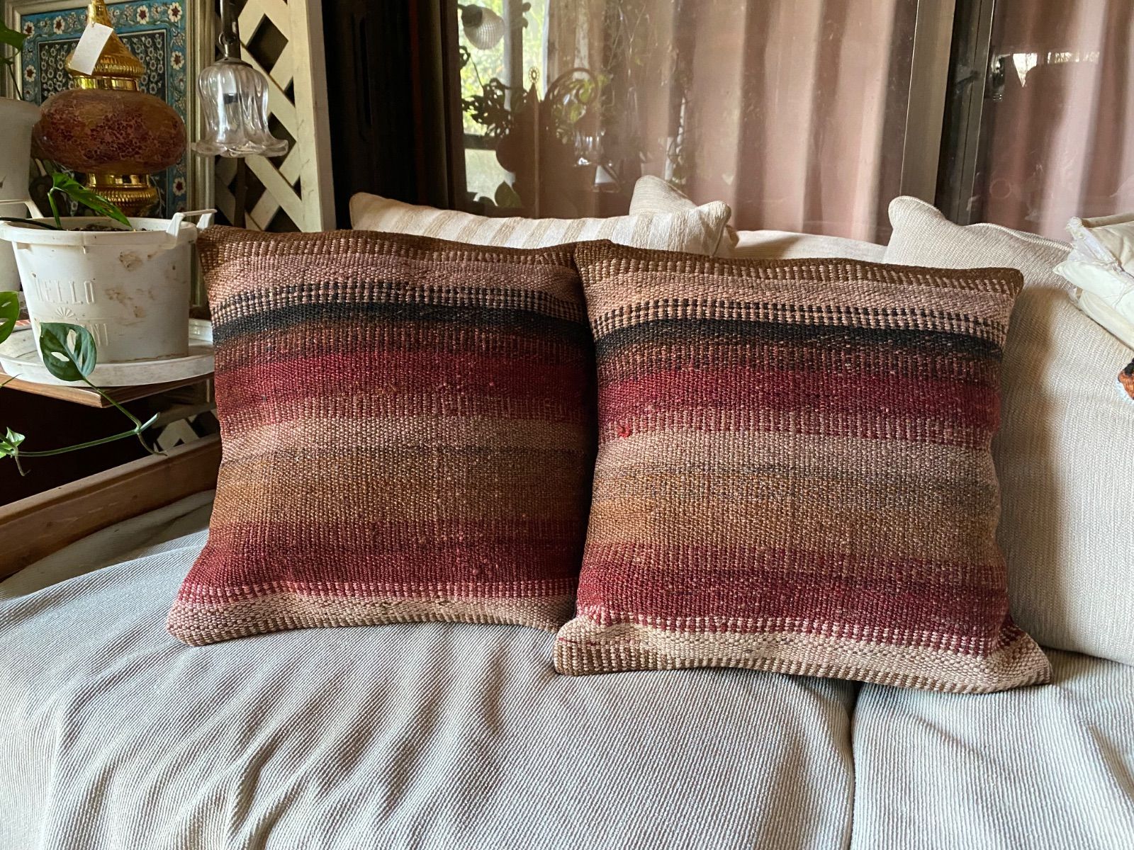 マラティア オールド キリム クッションカバー 手織りオールドキリムデザインクッション トルコ、マラティア