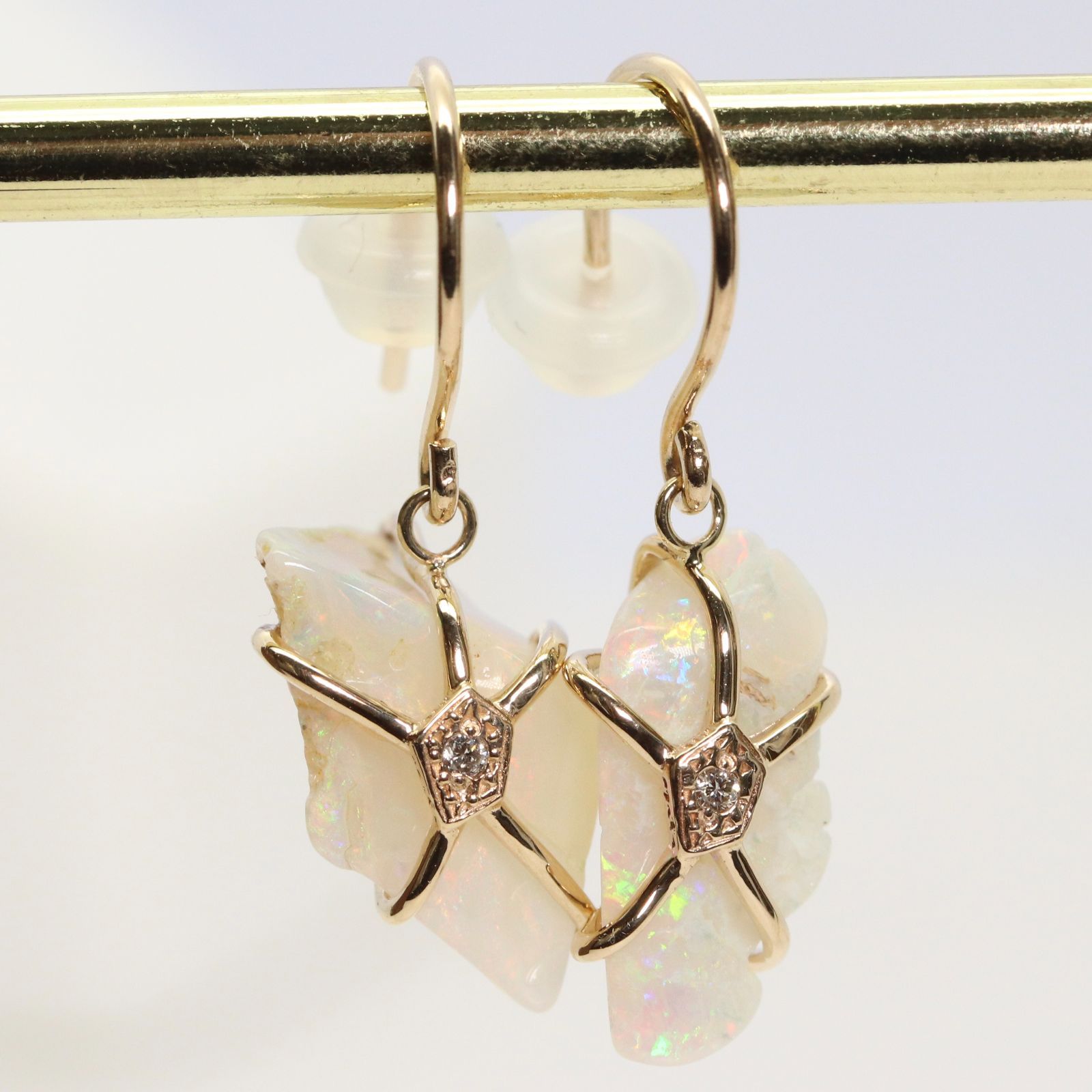 希少 限定品 アガット オパール×ダイヤ フック ピアス K10/24