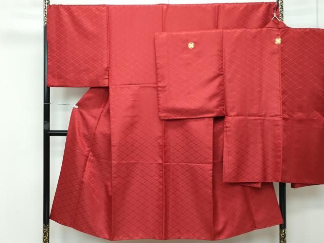 平和屋着物 上 男性 色無地 紋付き羽織セット 紅海老茶色地 花菱地紋 舞台衣装 洗える着物 CZAA3649s5