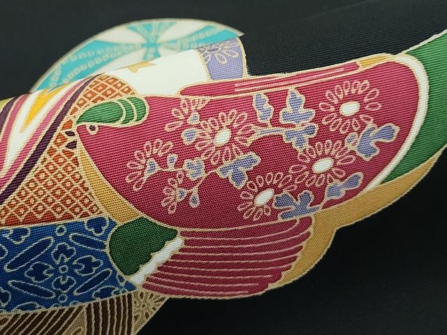 平和屋着物□極上 塩瀬 九寸名古屋帯 作家物 花毬文 黒地 逸品 未使用