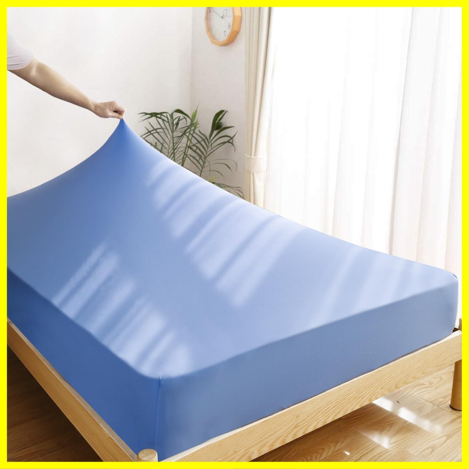 SunshineLife ボックスシーツ 冷感 のびる シーツ Q-MAX0.525 夏用 シングル～セミシングル兼用 マチ約32cm 接触冷感 ストレッチニット生地 ぴったりフィット マットレスカバー 敷布団 カバー 全周