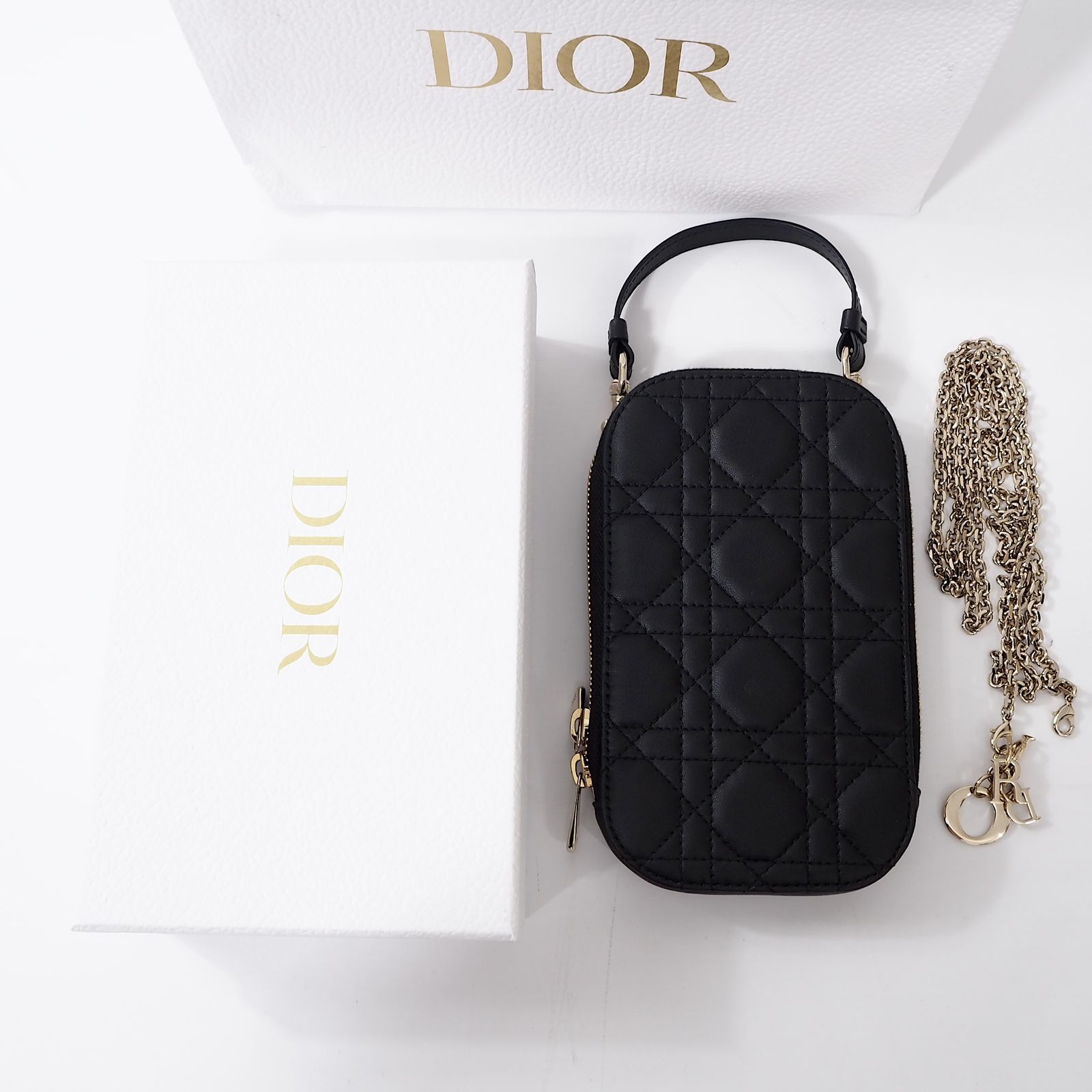 クリスチャンディオール Christian Dior レディディオール Lady Dior フォンホルダー カナージュ ブラック チェーンショルダー レディース 5-IM001