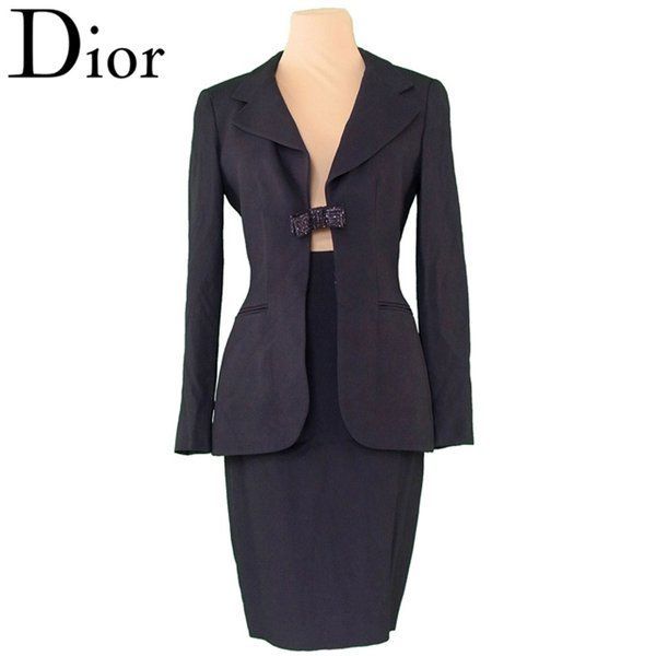 ディオール スーツ セットアップ ♯USA6サイズ タイトスカート テーラージャケット ブラック アセテート ヴィスコース シルク Dior P882S