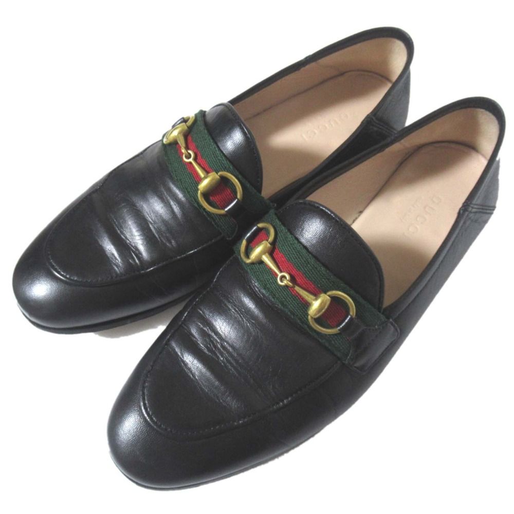 GUCCI グッチ シェリーライン ホースビット ローファー シューズ 631619 サイズ35 約22cm ブラック×ゴールド金具 レディース 古着
