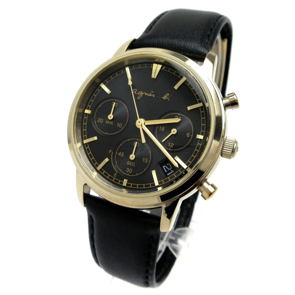 アニエスベー 時計 サム ソーラー クロノグラフ メンズ ゴールド 黒 