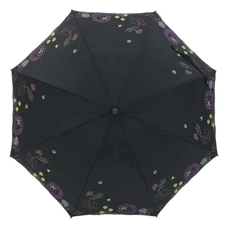 シノワズリーモダン 日傘 ショート日傘 完全遮光 遮熱 UVカット フェザー 羽 刺繍 かわず張り 涼しい 晴雨兼用傘 特殊2重張り ボタニカル ブラック 1