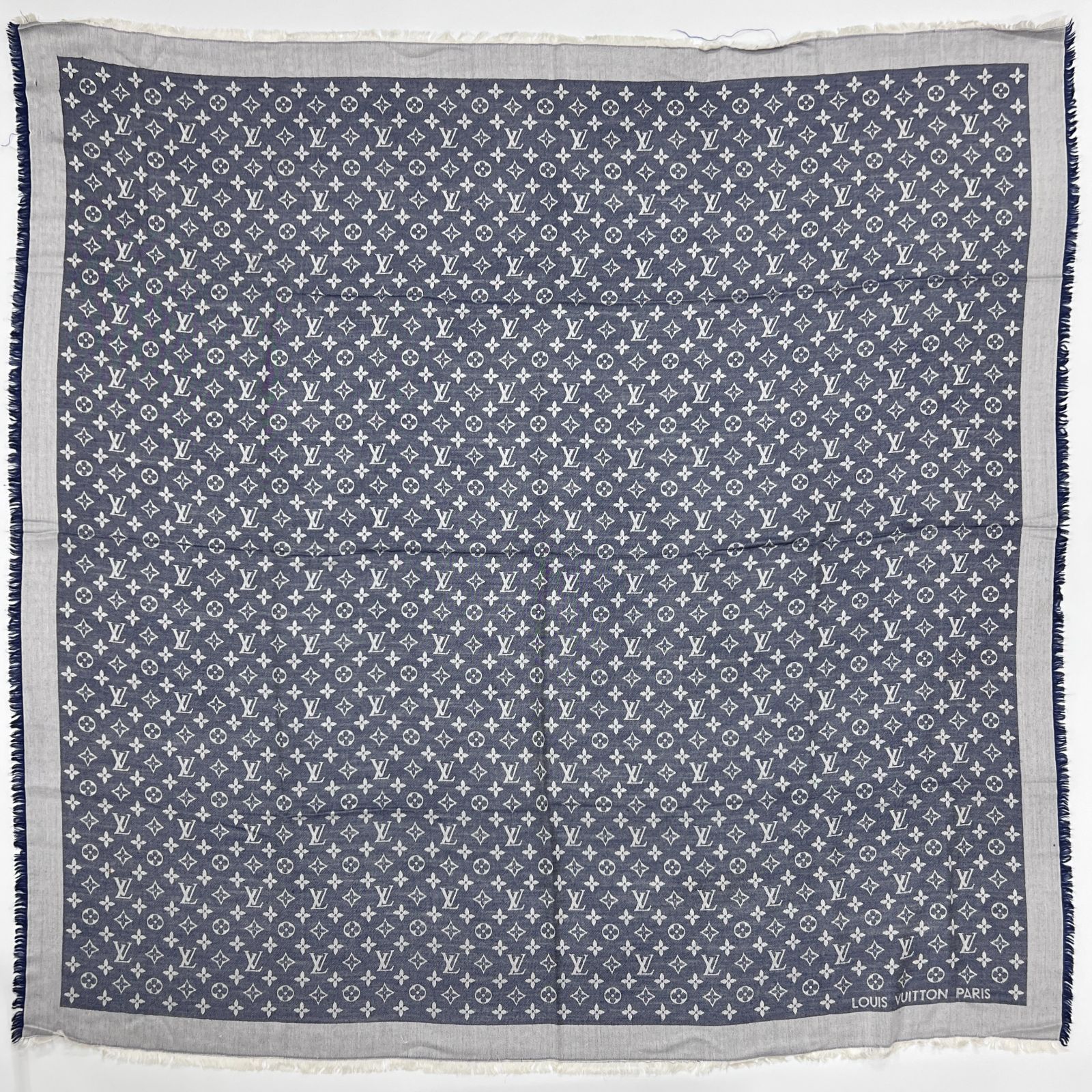LOUIS VUITTON ルイヴィトン モノグラム ストール シルク ウール ネイビー ヴィンテージ レディース HIBUOCHI VINTAGE