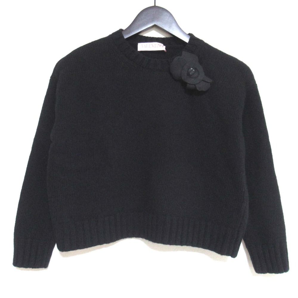 VALENTINO - 美品 21AW VALENTINO ヴァレンティノ フラワーモチーフ バージンウール 長袖 クルーネック ニット セーター XS 160/76A ブラック レディース 古着 中古 USED 美品 21AW VALENTINO ヴァレンティノ フラワーモチーフ バージン