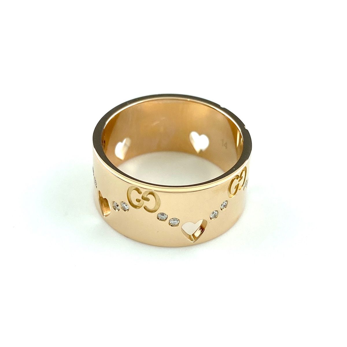 グッチ GUCCI アイコンワイド リング PG ピンクゴールド メレダイヤ 指輪 ハート リング 13号 750 ダイヤモンド レディース