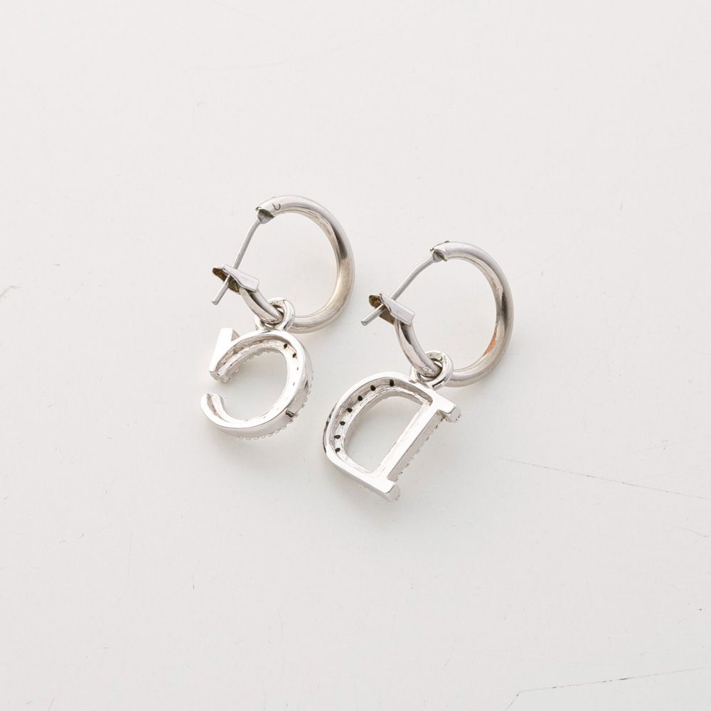 Dior フープピアス シルバー Christian Dior ロゴラインストーン2WAYフープピアス シルバー
