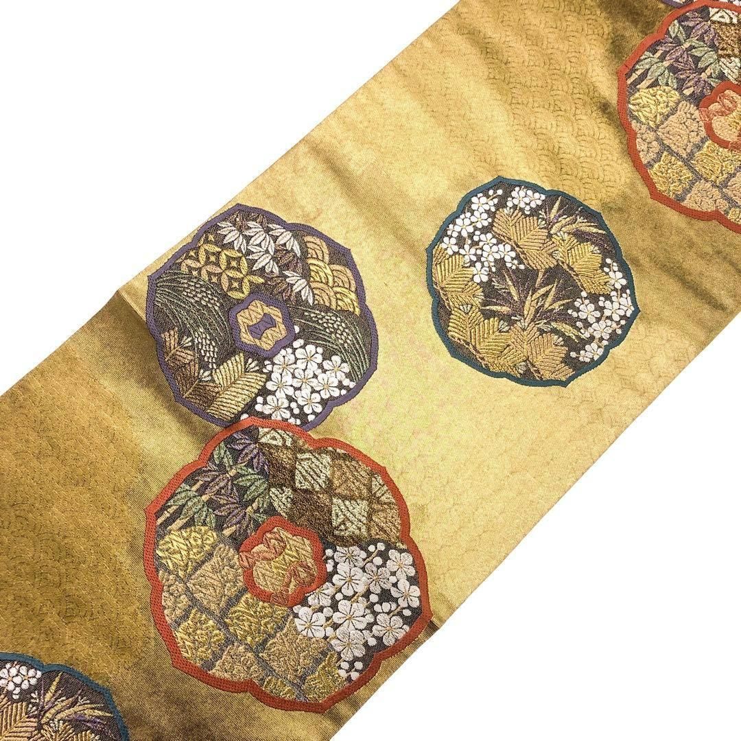 袋帯 岩井友見創作 九宝吉祥織 花柄模様 金色 O-4864 - メルカリ