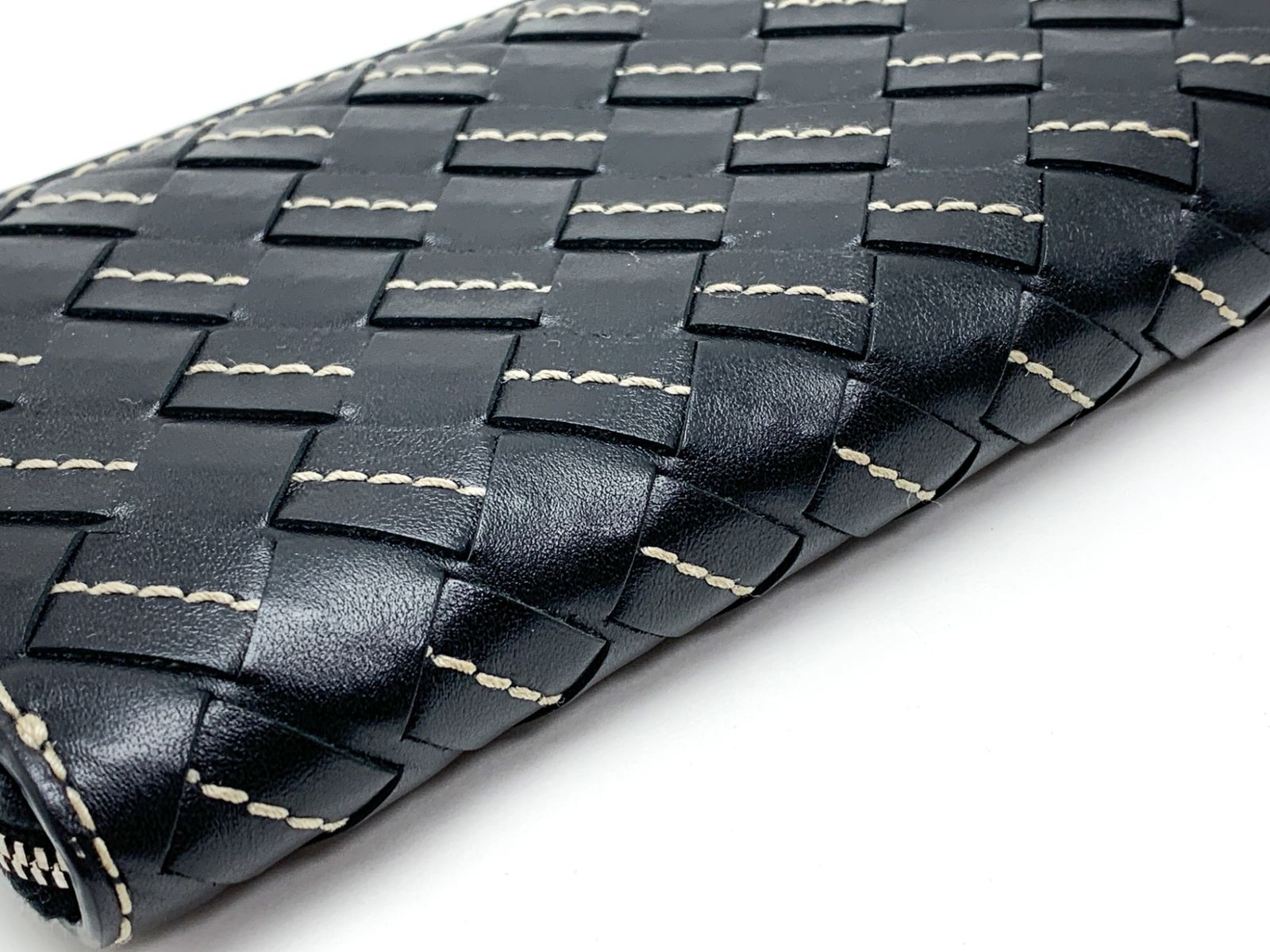 BOTTEGA VENETA ボッテガヴェネタ カーフ 黒 ブラック 白ステッチ入り