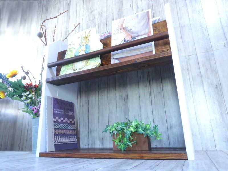 ハンドメイド 雑誌＆絵本ラック (ダークチーク＆ホワイト)