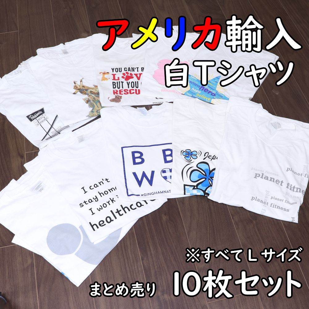 輸入Tシャツ 白 ホワイト 半袖 丸首 プリント １０枚セット まとめ売り