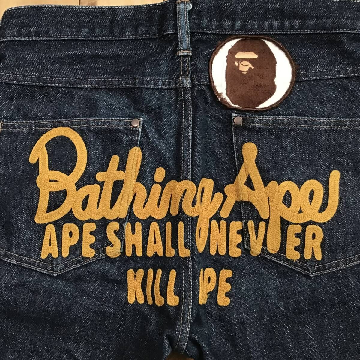 BAPE champion 刺繍 デニム パンツ Lサイズ a bathing ape BAPE head