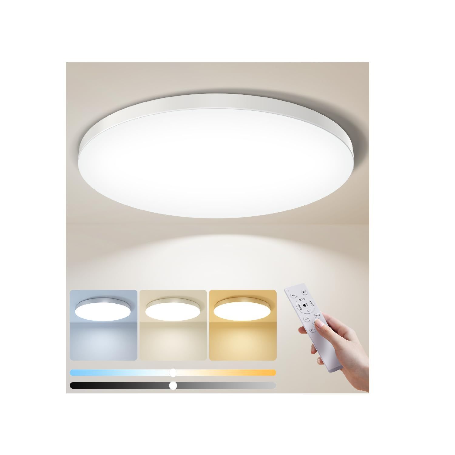 LEDシーリングライト 10畳~12畳45W 極薄型5500LM 間接光常夜灯③ LED