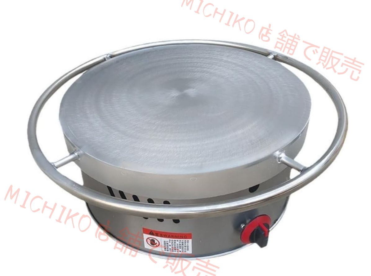 ガス式 回転式 クレープメーカー 業務用 直径50cm 火力調整 ノンスティック クレープ焼き器 クレープ鉄板 たこ焼き せんべい パンケーキ機 シルバー 直径45cm