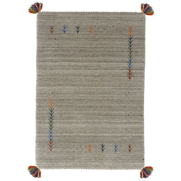 ラグマット 絨毯 約70×120cm グレー ウール100％ 保温性抜群 調湿効果 オールシーズン対応 ギャッベ リビング