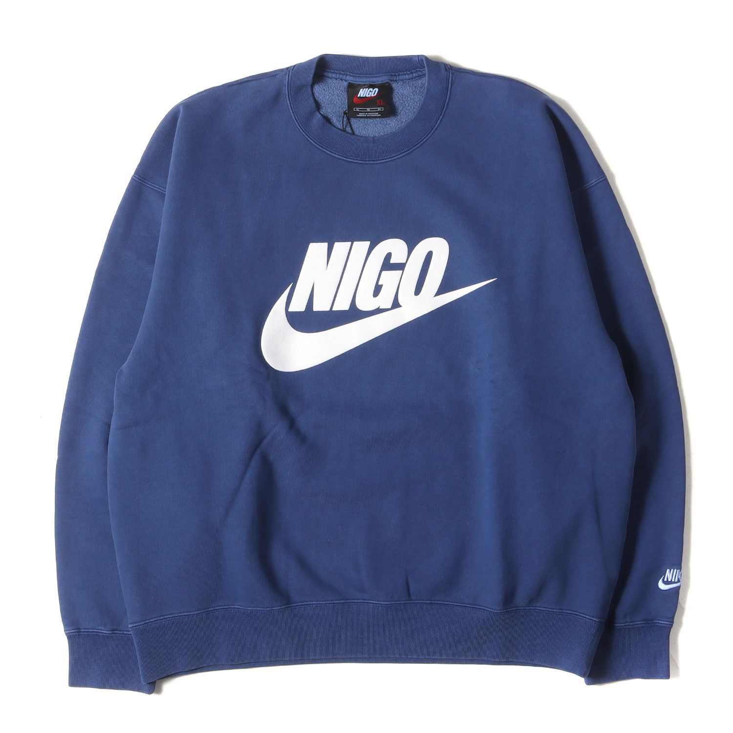 新品 NIKE ナイキ スウェット サイズ:XL 24AW NIGO スウッシュロゴ 後染め クルーネック スウェットシャツ (AS NRG Crew Fleece) ネイビー 紺 トップス トレーナー コラボ【メンズ】