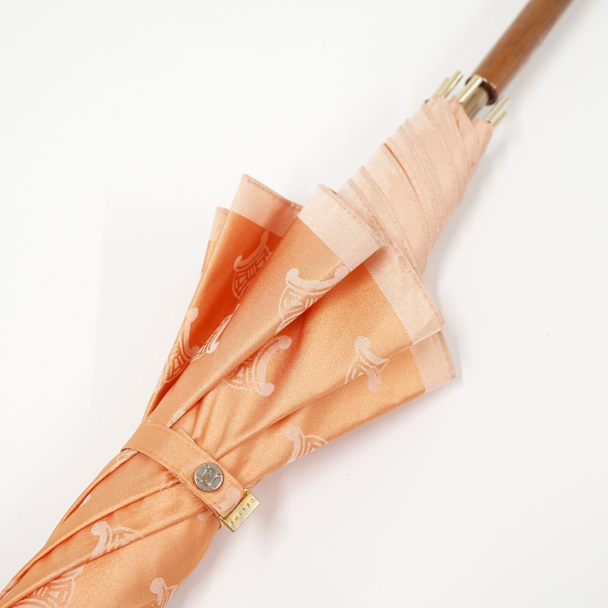 高級傘 CELINE セリーヌ USED美品 マカダム オレンジ グラス骨