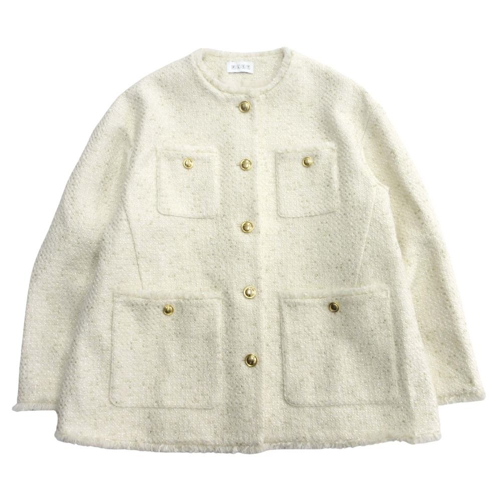 美品 PLST プラステ ツイード ノーカラー オーバーサイズ