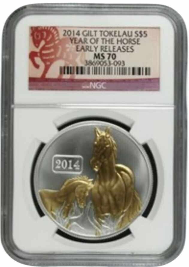 2014 Gilt Tokelau Year of The Hse Early Release MS 70